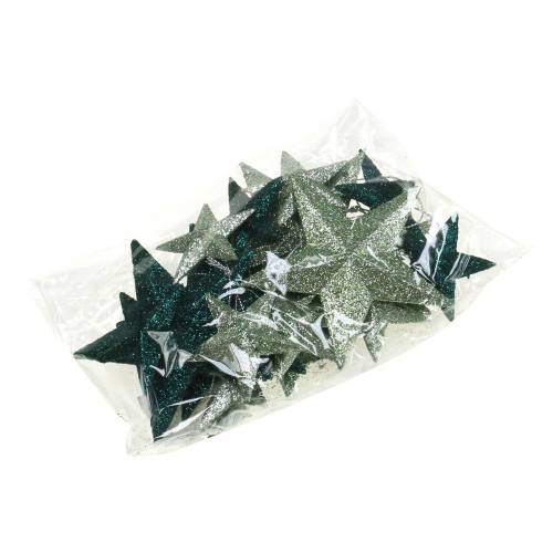 Artikel Glitterstjernesæt dekorative bøjler og scatter dekorationer smaragd, lysegrøn 9cm/5cm 18 stk.