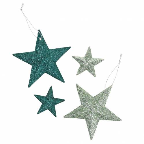 Glitterstjernesæt deco bøjle og scatter dekoration smaragd, lysegrøn 9cm/5cm 18 stk.