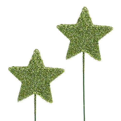 Floristik24 Glitter stjerner på trådgrøn 5cm 48st