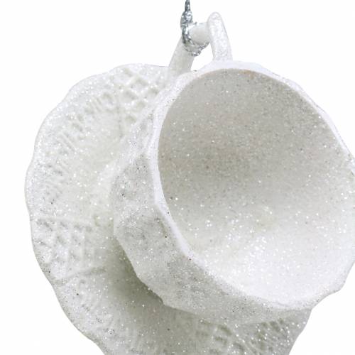Floristik24 Juletræspynt kop hvid glitter 8cm 12stk