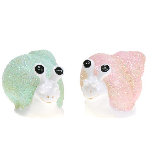 Dekorativ figur snegl glitter mint/pink 8cm 6 stk