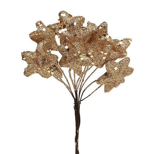 Floristik24 Glitter stjerne på wiren guld 3,5 cm 12stk