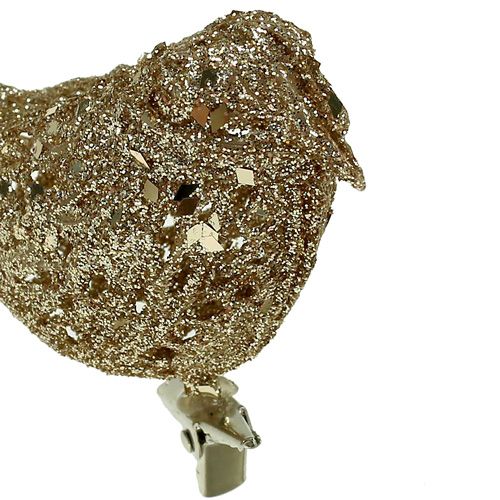 Artikel Glitter fugl 8 cm guld med klip 6stk