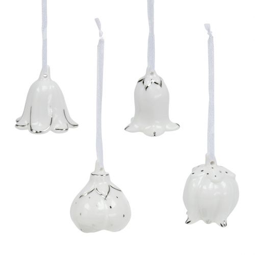 Floristik24 Klokkeblomstform 5cm - 5,5cm hvid, sølv 4 stk
