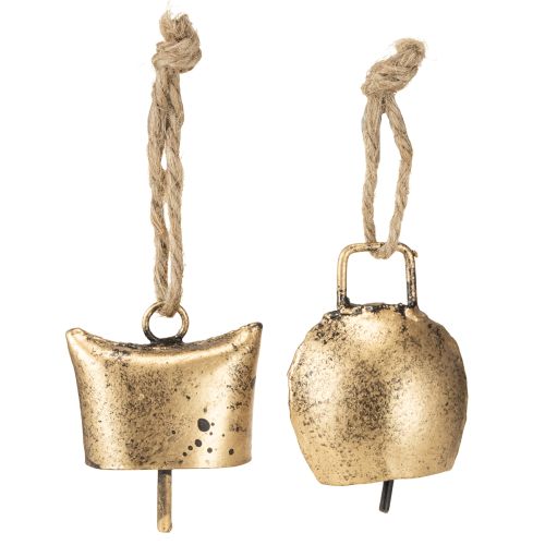 Klokker juletræspynt metal vintage guld 5 cm 8 stk.