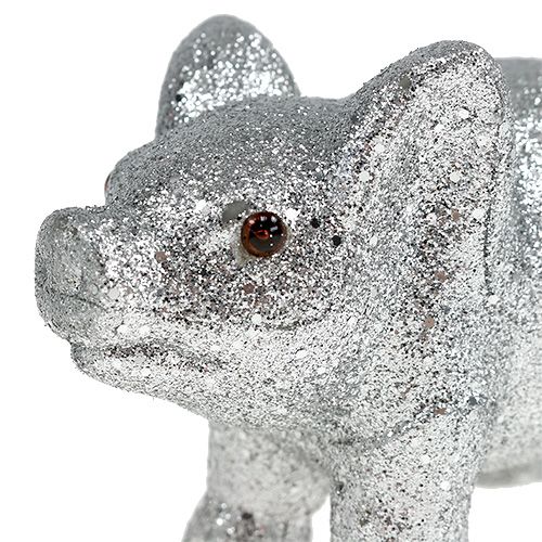 Artikel Lucky gris 13cm sølv med glimmer 4stk