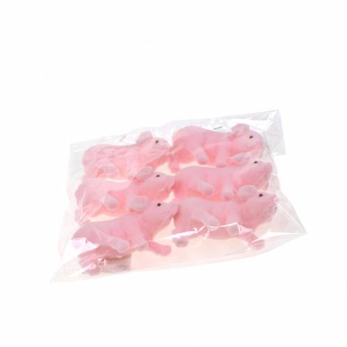 Floristik24 Lucky pig pink pink flokede 9 cm 6stk