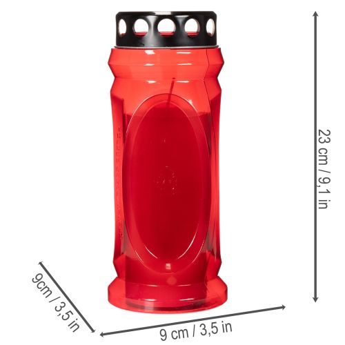 Gravlys rødt, låg sort, mindelys 4 dage 23 cm | Floristik24.dk