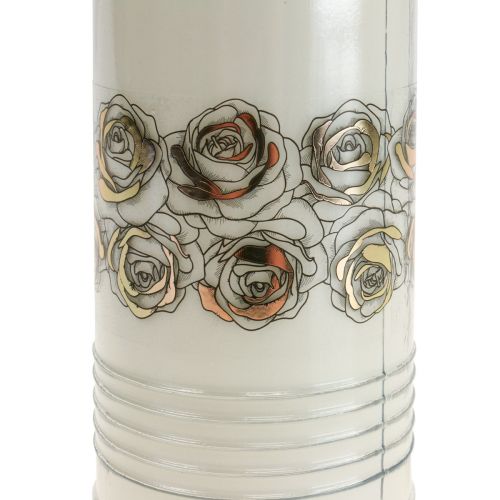 Artikel Gravlys hvide roser guld sørgelys Ø7cm 23,5cm 100h 2stk