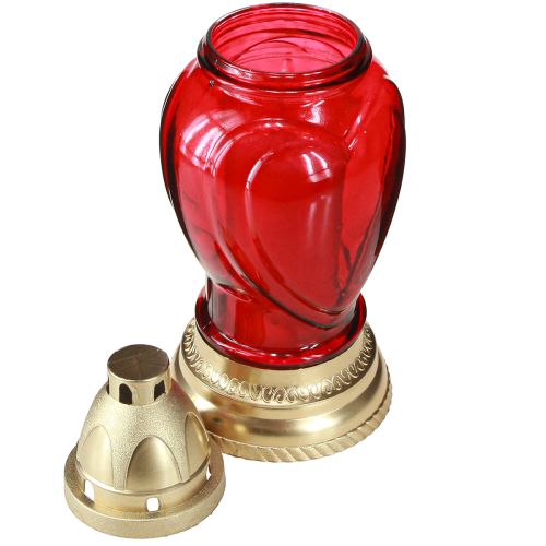 Artikel Gravlys glas hjerte gravlanterne rød Ø10,5cm H25,5cm