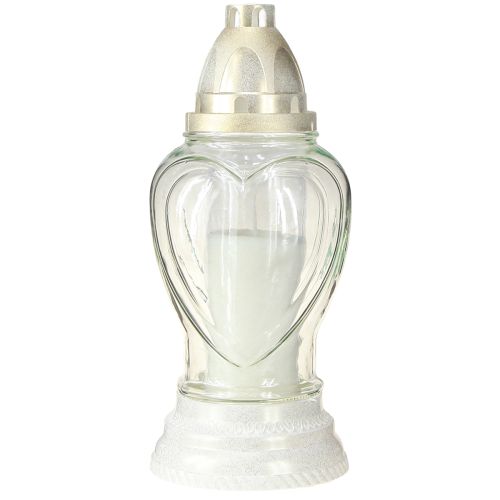 Artikel Gravlys glas hjerte gravering gravlanterne klar Ø11cm H26cm