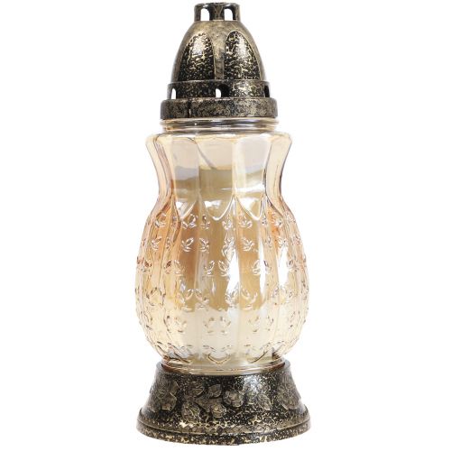 Artikel Gravlys glasranker roser H26cm Ø12cm tonet guld 24-30h