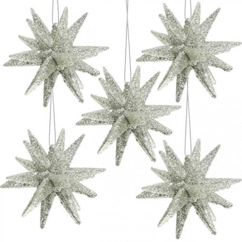 Floristik24 Glitterstjerner til at hænge champagne juletræspynt 7,5 cm 8 stk