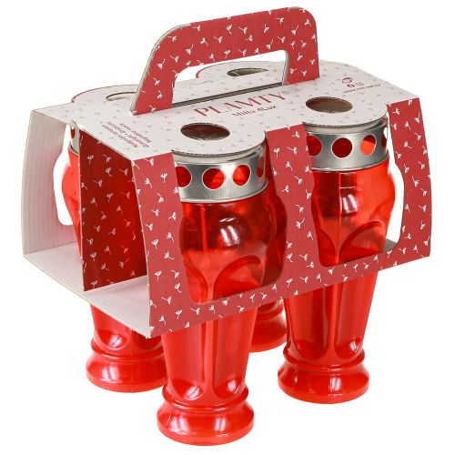 Artikel Gravlys røde gravlys brændetid 18 timer Ø9 cm H19 cm 4 stk.