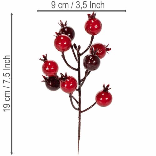 Kunstig granatæblegren med forgrenede stilke som vasedekoration, 19 cm, 4 stk. | Floristik24.dk