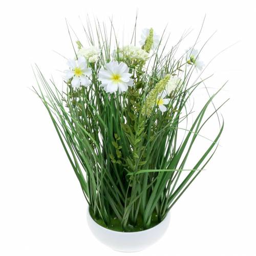 Artikel Dekorativt græs med Cosmea blomster i en skål H45cm