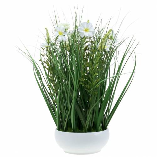 Artikel Dekorativt græs med Cosmea blomster i en skål H45cm