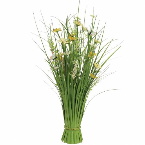 Floristik24 Græsbundt med blomster og sommerfugle hvid/gul 70cm