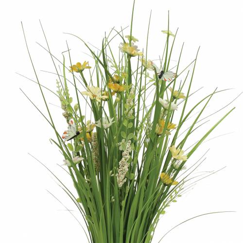 Floristik24 Græsbundt med blomster og sommerfugle hvid/gul 70cm
