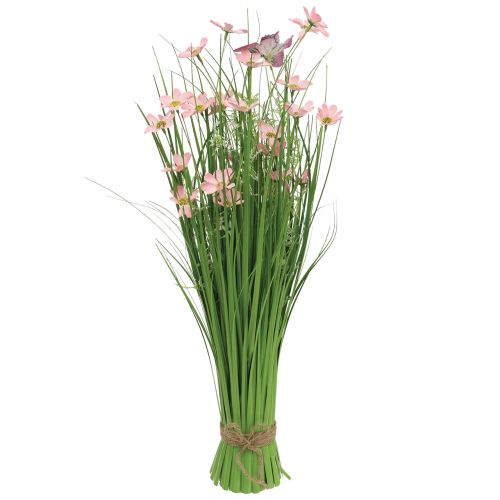 Floristik24 Flok græs med blomster og sommerfugle lyserød 70 cm
