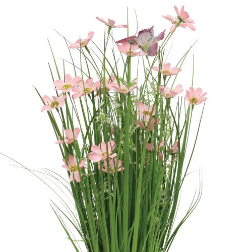 Floristik24 Flok græs med blomster og sommerfugle lyserød 70 cm