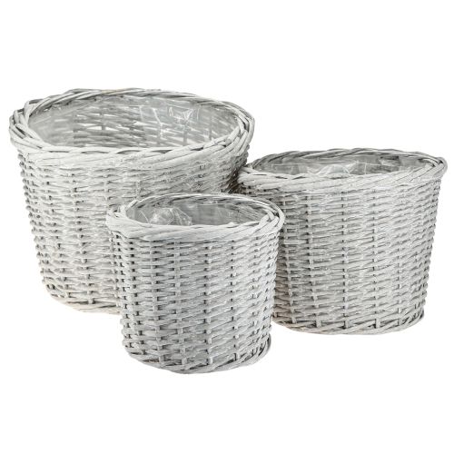 Stor plantekurv med folie hvidgrå Ø43/34/28cm sæt med 3 stk
