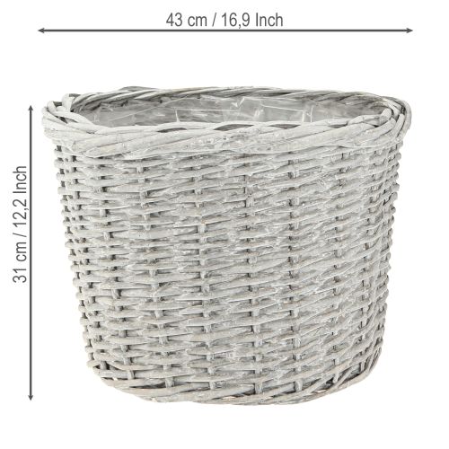 Artikel Stor plantekurv med folie hvidgrå Ø43/34/28cm sæt med 3 stk