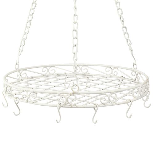 Artikel Hængende dekorationsmetalbakke med kroge i hvid Ø29,5cm H55cm