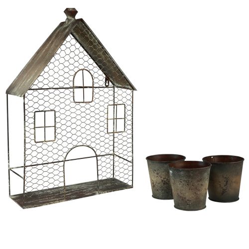 Floristik24 Hængende dekoration metal dekoration hus vægdekoration rust 3 potter 60cm