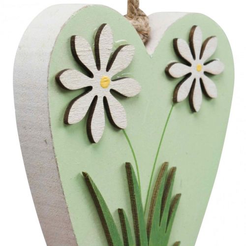 Artikel Dekorative hjerter til ophæng med blomster trægrøn, hvid 8,5×12cm 4 stk.