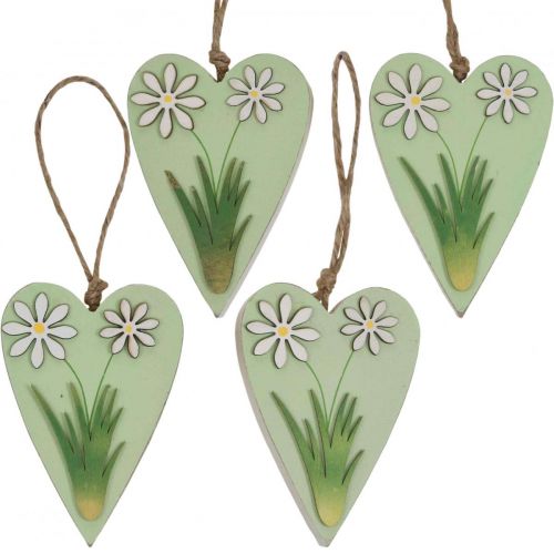Floristik24 Dekorative hjerter til ophæng med blomster trægrøn, hvid 8,5×12cm 4 stk.