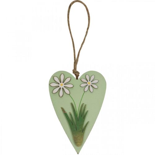 Artikel Dekorative hjerter til ophæng med blomster trægrøn, hvid 8,5×12cm 4 stk.