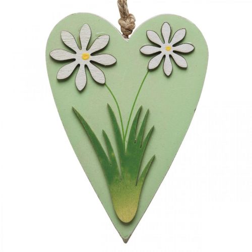 Artikel Dekorative hjerter til at hænge med blomster trægrøn, hvid 8,5×12cm 4stk