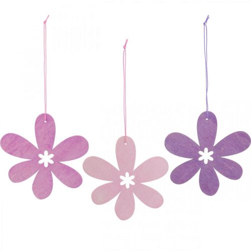 Floristik24 Dekorativt blomst træ vedhæng træ blomst lilla/rosa/pink Ø12cm 12stk