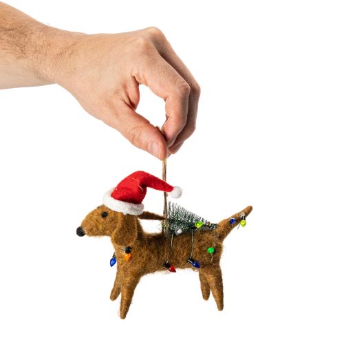 Dekorativ gravhund til juletræ, 16 cm, 2 stk. | Floristik24.dk