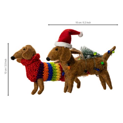 Dekorativ gravhund til juletræ, 16 cm, 2 stk. | Floristik24.dk
