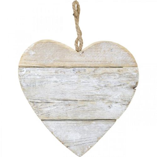 Hjerte lavet af træ, dekorativt hjerte til ophæng, hjertedekoration hvid 24cm