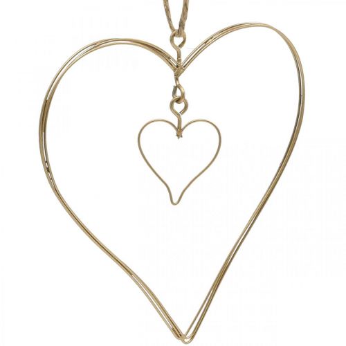 Dekorativt hjerte til ophængning, ophængning af dekoration metalhjerte gyldent 10,5 cm 6 stk