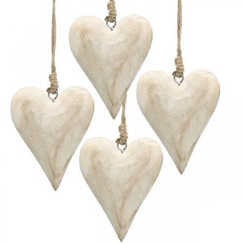 Hjerte af træ, dekorativt hjerte til ophæng, hjertedekoration H10cm 4stk