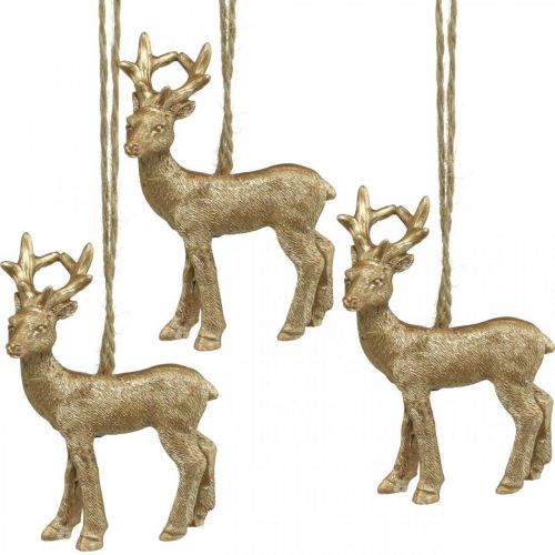 Julevedhæng rensdyr deco hjorte guld 9,5cm 4stk