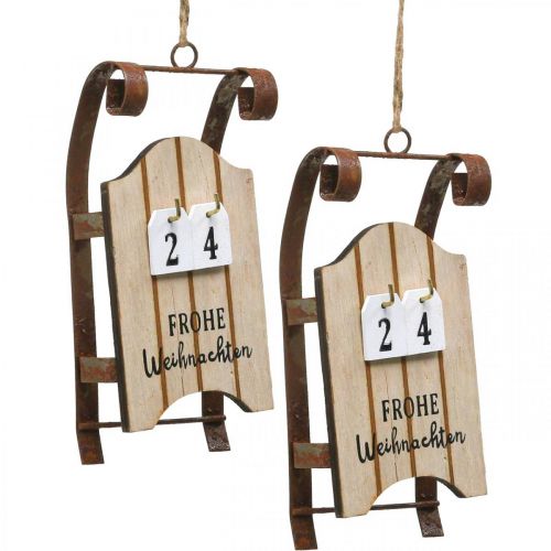 Dekorativ kane trækalender adventsrust L14,5cm 2 stk