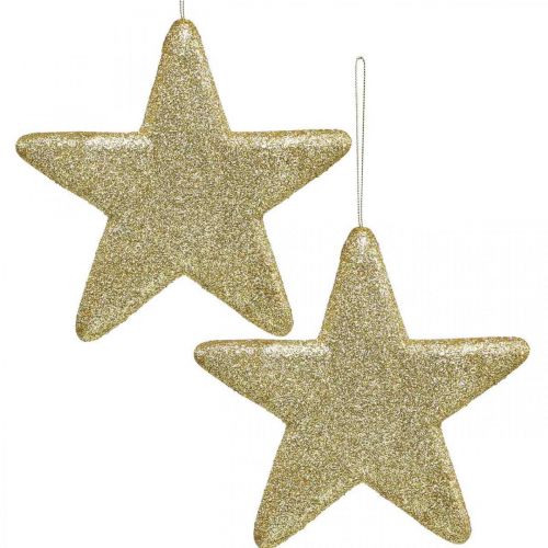 Artikel Julepynt stjernevedhæng gylden glitter 18,5cm 4stk