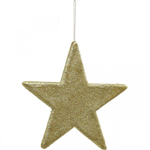 Julepynt stjernevedhæng gylden glitter 30cm 2stk