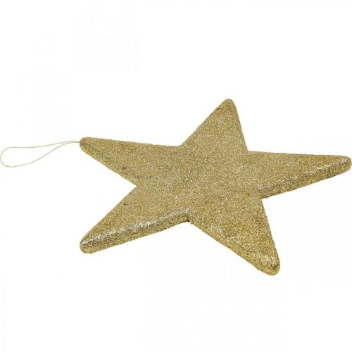 Artikel Julepynt stjernevedhæng gylden glitter 30cm 2stk