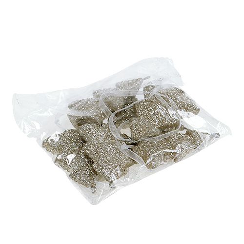 Floristik24 Hængende grantræ med glimmer 6,5 cm champagne 6stk