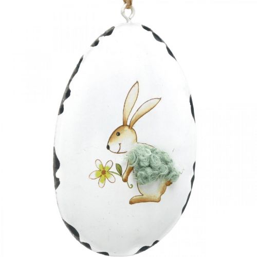 Æg med kanin, påskeæg til at hænge, metal dekoration hvid H10,5cm 4 stk