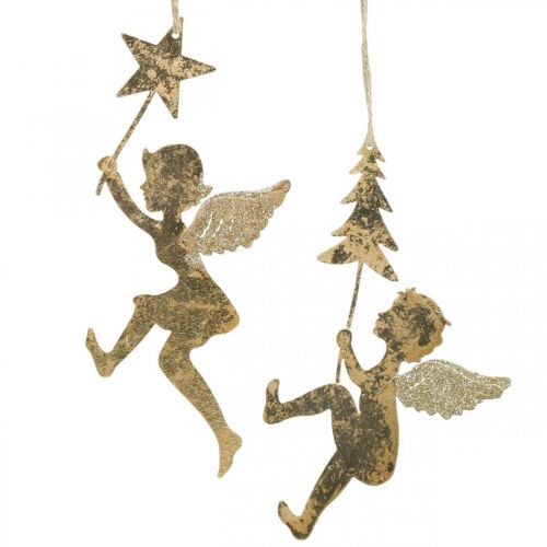 Englevedhæng gyldent, juleengledekoration H20/21,5cm 4stk