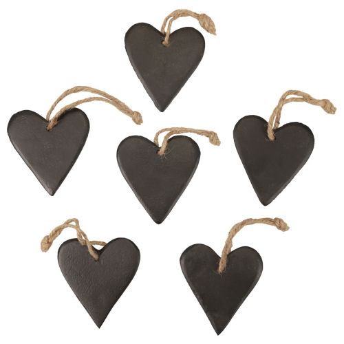 Hængende dekoration skiferhjerte dekorative hjerter sort 7cm 6stk