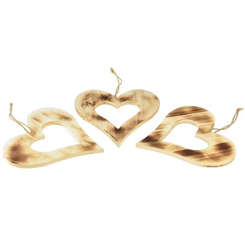 Artikel Dekorative hjerter træ til ophængning hjerte brændt i hjerte 20cm 3stk