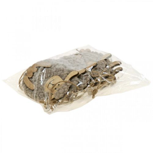 Floristik24 Påskedekoration fårebøjle træ fluffy 8,5×1,5×20cm 6stk